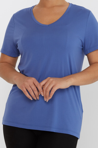 Bluse mit V-Ausschnitt und Steinstickerei, Indigo – 80014 | KAZEE (3er Set S-M-L) - 3