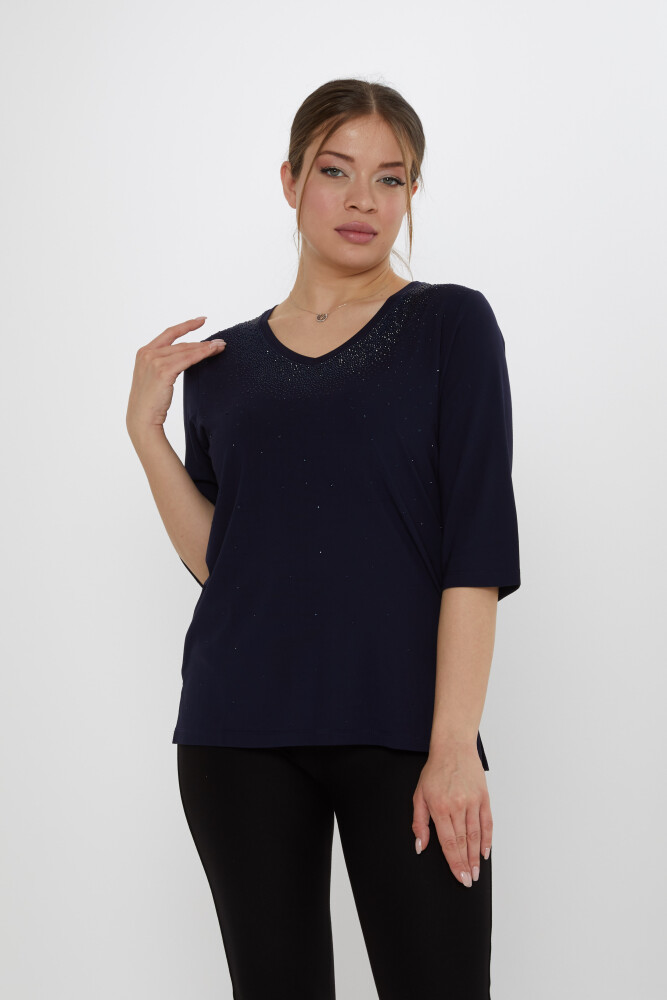 Bluse mit Steinstickerei, Marineblau – 80034 | KAZEE (3er-Set M-L-XL) - 2