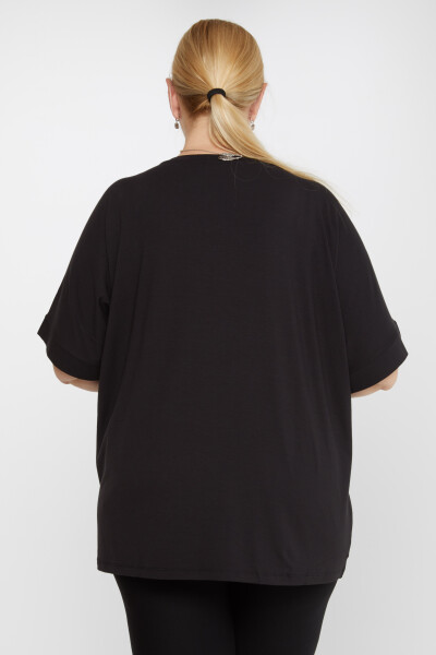 Bluse mit Steinstickerei, kurze Ärmel, Schwarz – 79604 | KAZEE (4er-Set M-L-XL-2XL) - 4