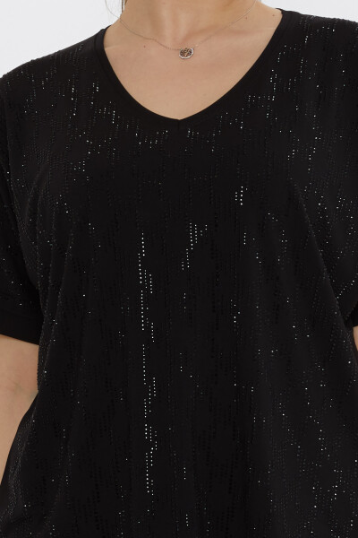 Bluse mit Steinstickerei Schwarz - 80007 | KAZEE (3er-Set L-XL-2XL) - 4
