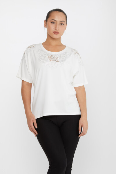 Bluse Rosenstickerei Stoned Ecru - 80062 | KAZEE (4er-Set L-XL-2XL-3XL) 