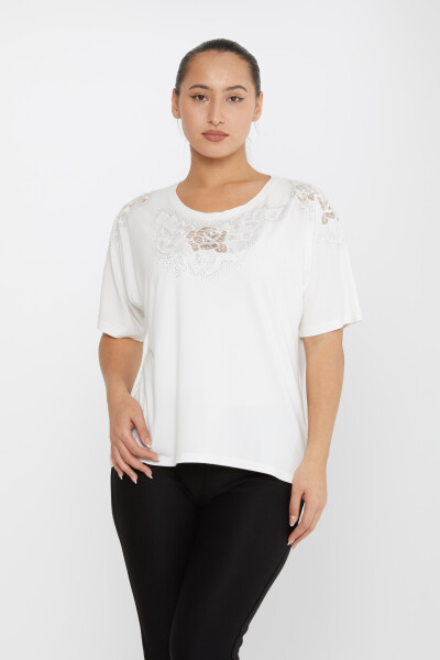 Bluse Rosenstickerei Stoned Ecru - 80062 | KAZEE (4er-Set L-XL-2XL-3XL) - 2