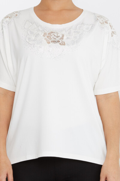 Bluse Rosenstickerei Stoned Ecru - 80062 | KAZEE (4er-Set L-XL-2XL-3XL) - 3