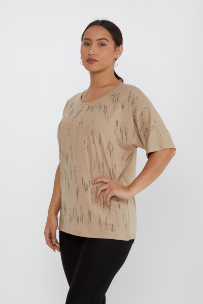 Bluse Rundhals Stein Bestickt Beige - 79652 | KAZEE (4er-Set M-L-XL-2XL) - 2