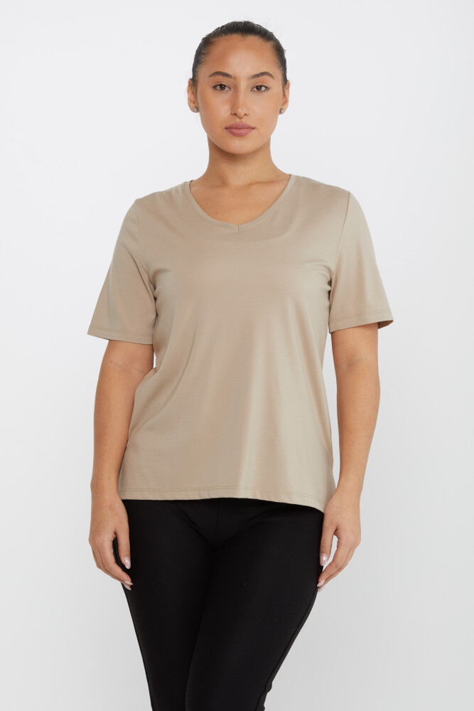 Bluse mit Schlitzdetail und kurzen Ärmeln Beige - 80015 | KAZEE (3er-Set L-XL-2XL) - 2