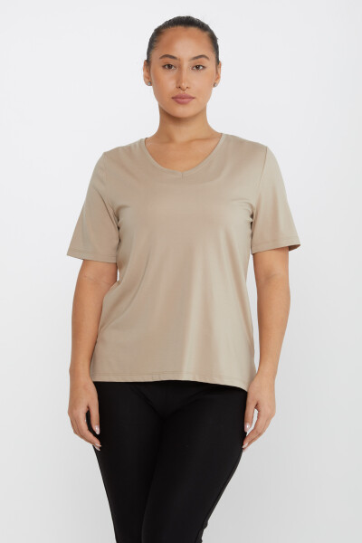 Bluse mit Schlitzdetail und kurzen Ärmeln Beige - 80015 | KAZEE (3er-Set L-XL-2XL) - 2