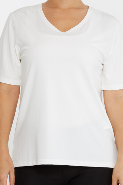 Bluse mit Schlitzdetail und kurzen Ärmeln Ecru – 80015 | KAZEE (3er-Set L-XL-2XL) - 2