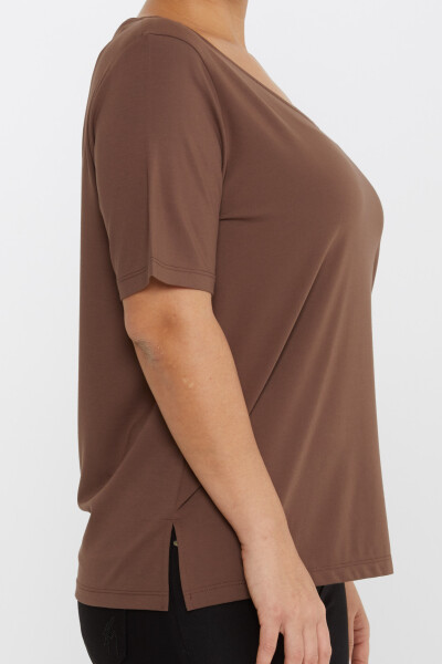 Bluse mit Schlitzdetail und kurzen Ärmeln Braun – 80015 | KAZEE (3er-Set L-XL-2XL) - 4