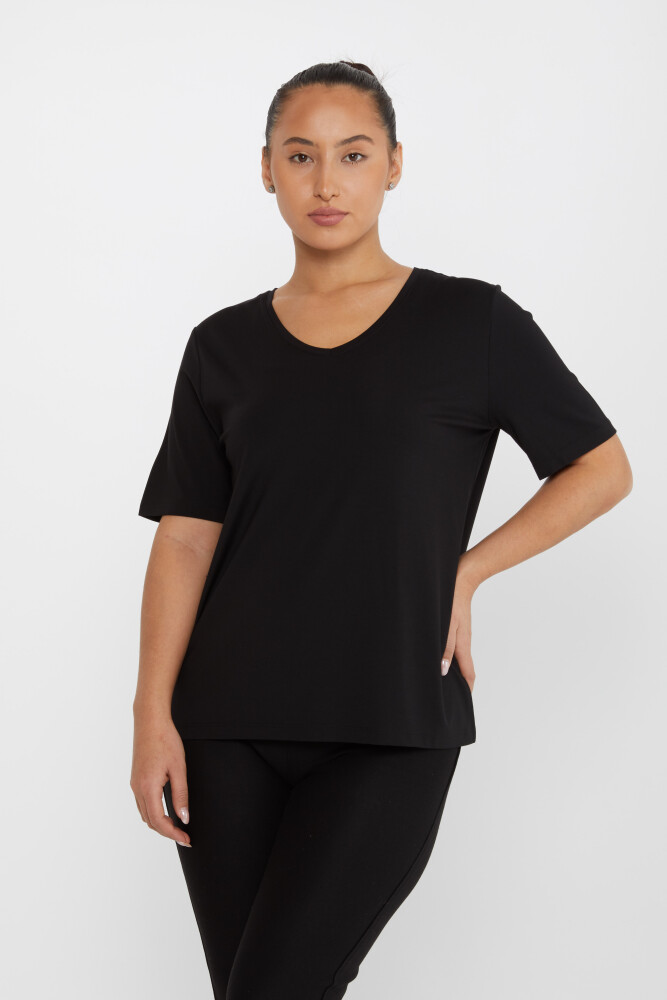 Bluse mit Schlitzdetail und kurzen Ärmeln Schwarz – 80015 | KAZEE (3er-Set L-XL-2XL) - 2