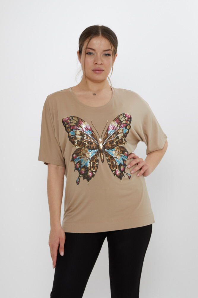 Bluse Schmetterlingsmuster Beige - 80046 | KAZEE (3er-Set L-XL-2XL) - 1