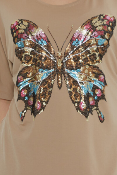 Bluse Schmetterlingsmuster Beige - 80046 | KAZEE (3er-Set L-XL-2XL) - 4