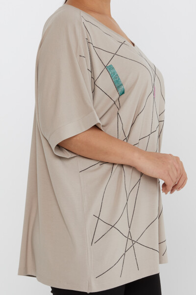 Bluse mit Steinstickerei, kurze Ärmel, Nerz - 80110 | KAZEE (4er-Set M-L-XL-2XL) - 4