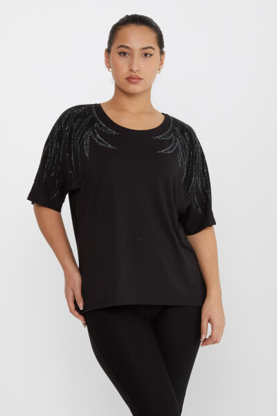 Bluse mit Steinstickerei, kurze Ärmel, Schwarz – 79630 | KAZEE (4er-Set M-L-XL-2XL) 