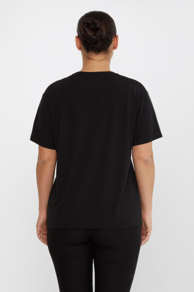Mit Steinen bestickte Bluse mit Rundhalsausschnitt, Schwarz – 80100 | KAZEE (3er Set S-M-L) - 5