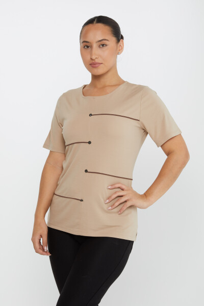Bluse Sternknopf Kurzarm Beige - 80061 | KAZEE (3er-Set M-L-XL) - 2