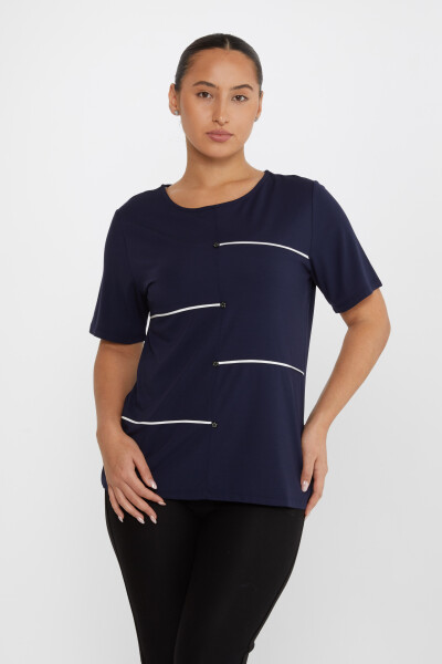 Bluse mit Sternknopf, kurzärmlig, Marineblau – 80061 | KAZEE (3er-Set M-L-XL) - 2