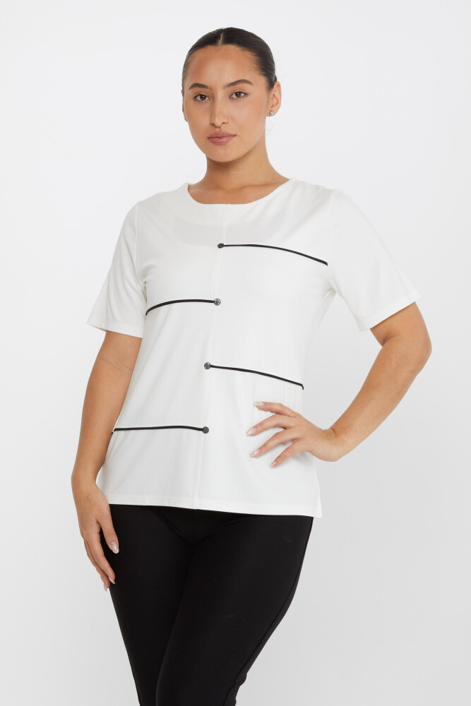 Bluse mit Sternknopf, Kurzarm, Ecru – 80061 | KAZEE (3er-Set M-L-XL) - 1