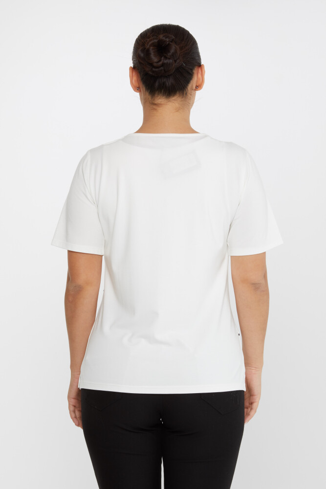 Bluse mit Sternknopf, Kurzarm, Ecru – 80061 | KAZEE (3er-Set M-L-XL) - 4