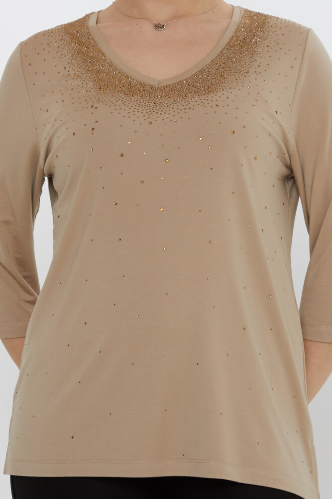 Bluse Stone Bestickt Beige - 80034 | KAZEE (3er-Set M-L-XL) - 3