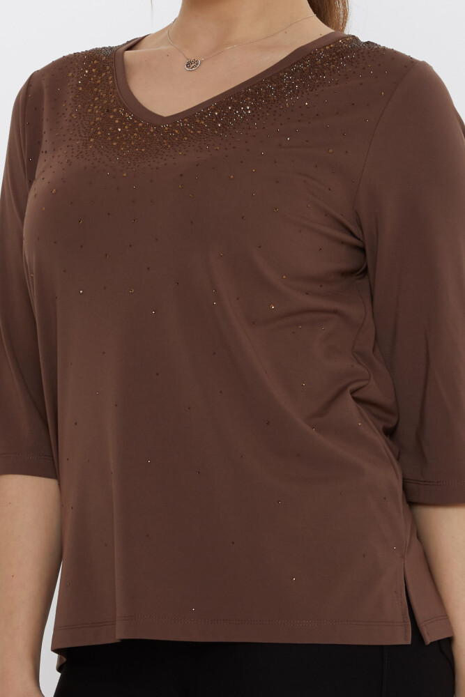 Bluse Stone Bestickt Braun - 80034 | KAZEE (3er-Set M-L-XL) - 5