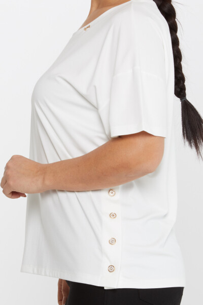 Bluse Stoned Buttoned Kurzarm Ecru - 79998 | KAZEE (3er-Set M-L-XL) - 4