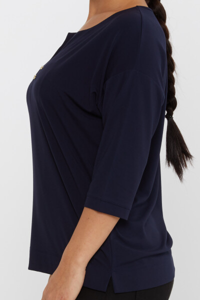 Bluse mit V-Ausschnitt, Stoned Navy Blue – 80029 | KAZEE (3er-Set L-XL-2XL) - 4