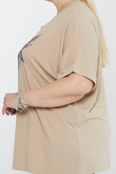 Bluse mit Vogelmuster und Steinstickerei in Beige - 79948 | KAZEE (4er-Set M-L-XL-2XL) - 3