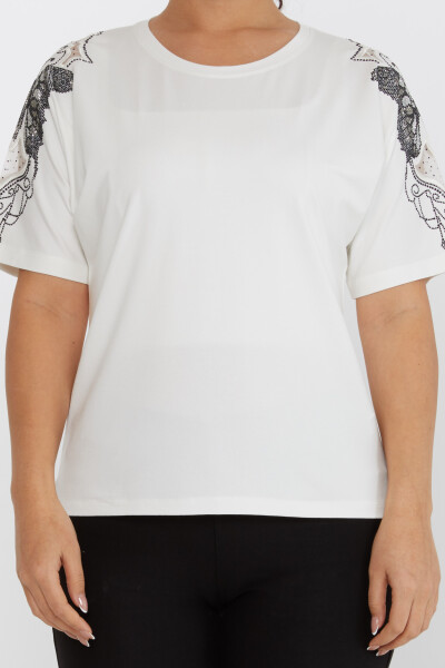 Blusenärmel mit Schmetterlingsmuster und Steinstickerei, Ecru – 79613 | KAZEE (4er-Set M-L-XL-2XL) - 3