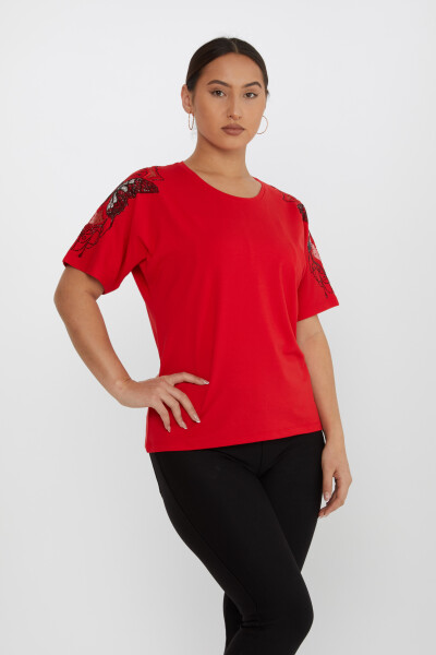 Blusenärmel Schmetterlingsmuster mit Steinstickerei Rot - 79613 | KAZEE (4er-Set M-L-XL-2XL) - 2