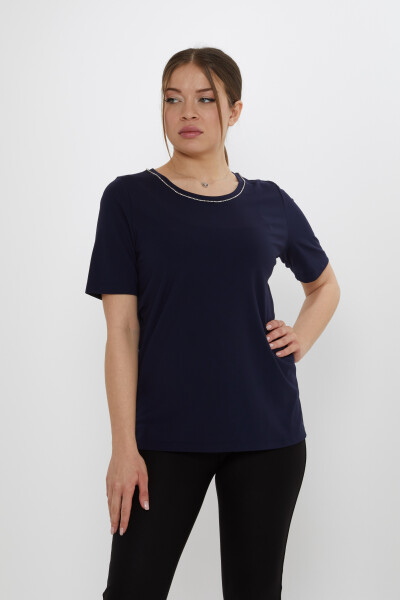 Blusenkragen mit Steindetail, Marineblau – 80030 | KAZEE (3er-Set M-L-XL) 