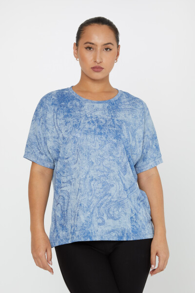 Bluse mit Steinstickerei, kurzärmlig, Blau – 79990 | KAZEE (3er-Set M-L-XL) - 2