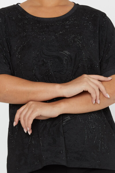 Bluse mit Steinstickerei und kurzen Ärmeln, Schwarz – 79990 | KAZEE (3er-Set M-L-XL) - 3