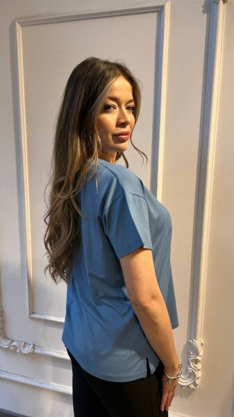 Bluz Bisiklet Yaka Desenli Mavi - 80245 | KAZEE (3'lü Set L-XL-2XL) - 3