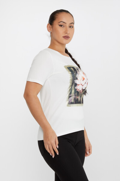 Bluz Çiçek Baskılı Ekru - 79910 | KAZEE (4'lü Set M-L-XL-2XL) - Kazee (1)