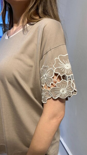 Bluz Çiçek Detaylı Bej - 80004 | KAZEE (3'lü Set M-L-XL) - 3