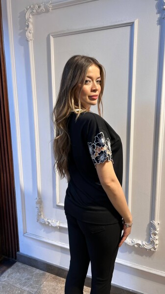Bluz Çiçek Detaylı Siyah - 80004 | KAZEE (3'lü Set M-L-XL) - 4