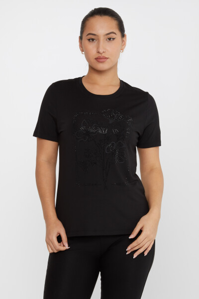 Bluz Çiçek Nakışlı Siyah - 79929 | KAZEE (3'lü Set M-L-XL) - 2