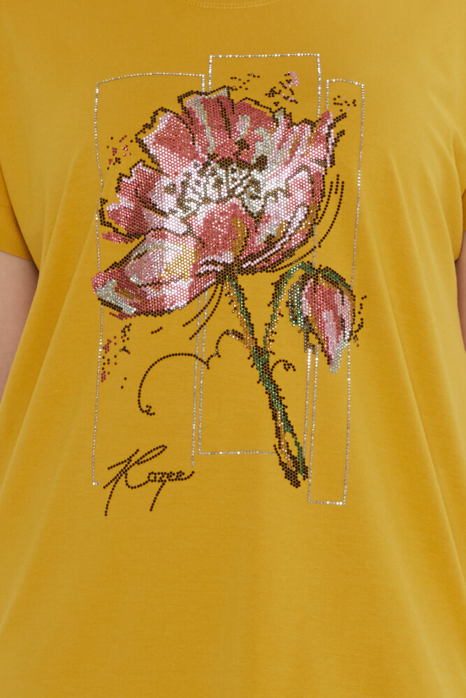 Bluz Çiçek Taş İşlemeli Safran - 79602 | KAZEE (4'lü Set M-L-XL-2XL) - 5