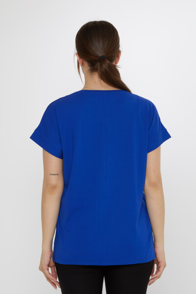 Bluz Çiçek Taş İşlemeli Saks - 79602 | KAZEE (4'lü Set M-L-XL-2XL) - 6