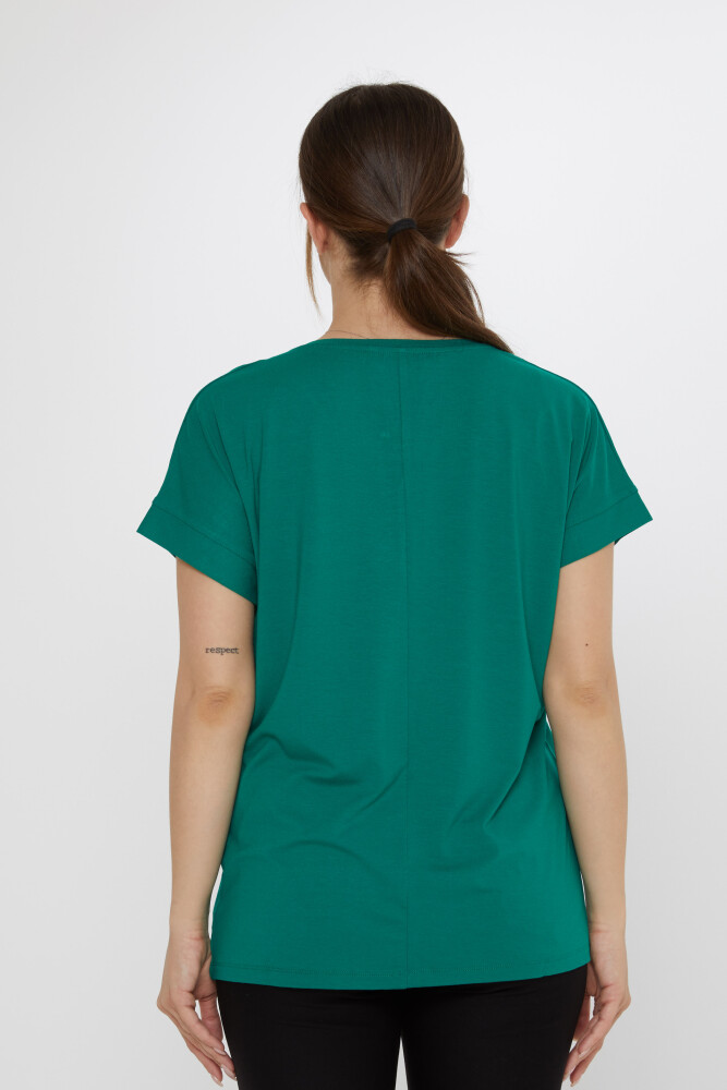 Bluz Çiçek Taş İşlemeli Yeşil - 79602 | KAZEE (4'lü Set M-L-XL-2XL) - 5