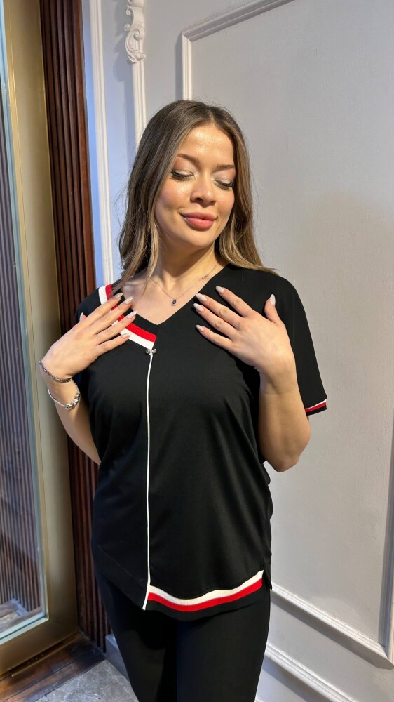 Bluz Çizgi Detaylı Siyah - 80072 | KAZEE (3'lü Set M-L-XL) - 1