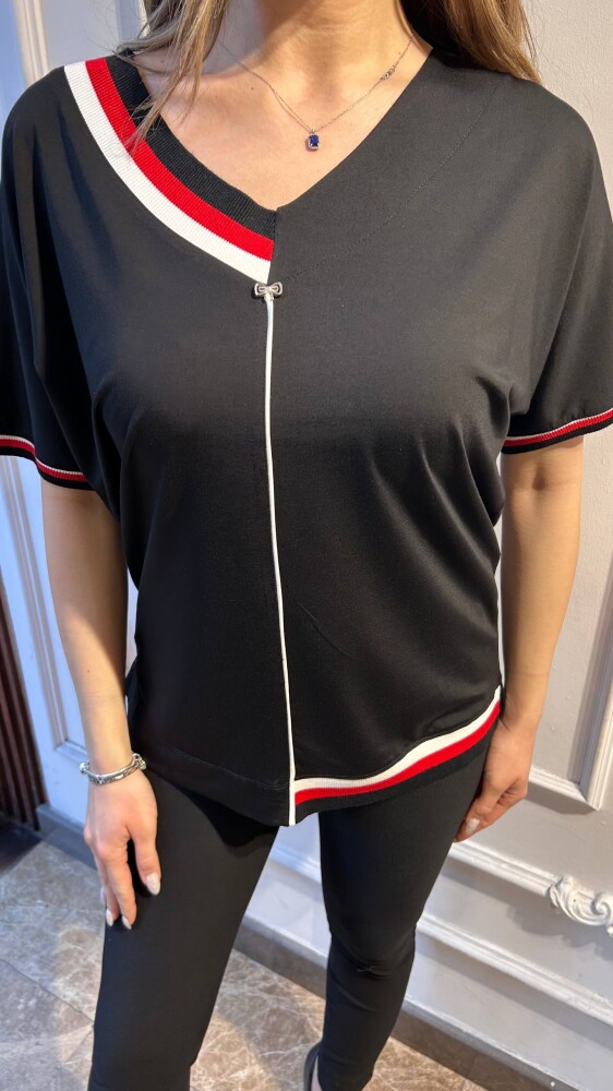 Bluz Çizgi Detaylı Siyah - 80072 | KAZEE (3'lü Set M-L-XL) - 2
