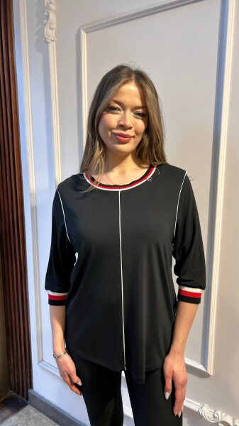 Bluz Çizgi Detaylı Siyah - 80074 | KAZEE (3'lü Set L-XL-2XL) - Kazee