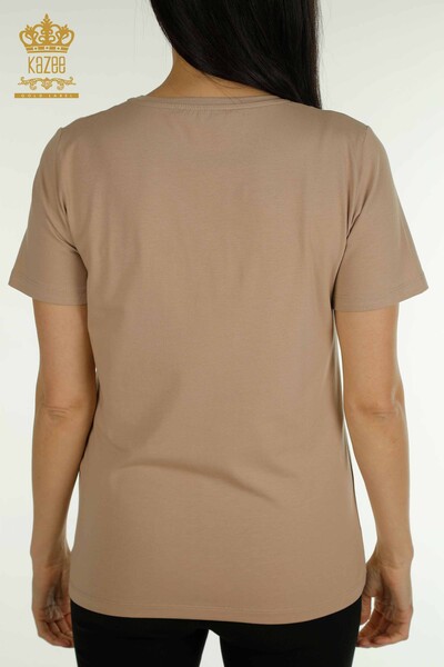Bluză de damă cu ridicata - Cu Piatră Brodat - Bej - 79468 | KAZEE - Thumbnail