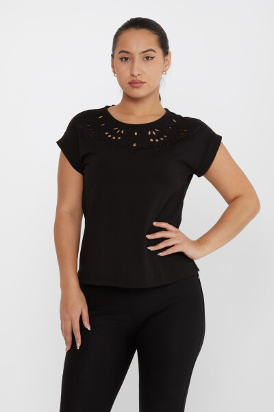 Bluz Delik Detaylı Siyah - 79872 | KAZEE (4'lü Set S-M-L-XL) - 1