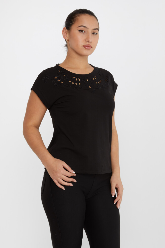 Bluz Delik Detaylı Siyah - 79872 | KAZEE (4'lü Set S-M-L-XL) - 2