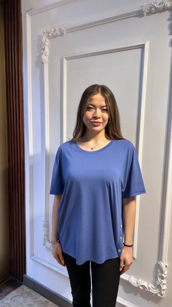 Bluz Düğme Detaylı İndigo - 79998 | KAZEE (3'lü Set M-L-XL) - Kazee