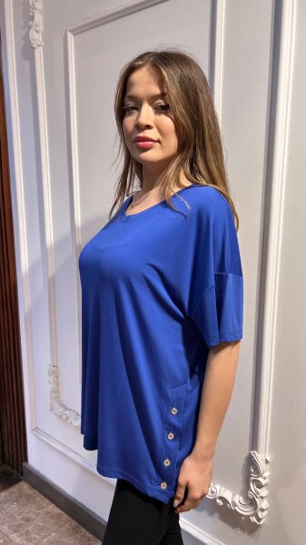 Bluz Düğme Detaylı Saks - 79998 | KAZEE (3'lü Set M-L-XL) - Kazee (1)