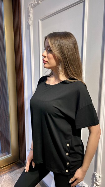 Bluz Düğme Detaylı Siyah - 79998 | KAZEE (3'lü Set M-L-XL) - Kazee (1)