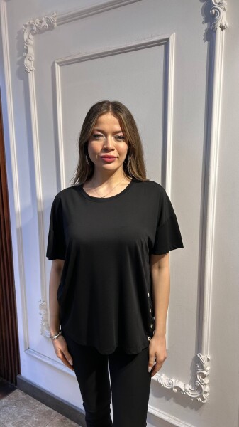 Bluz Düğme Detaylı Siyah - 79998 | KAZEE (3'lü Set M-L-XL) - Kazee